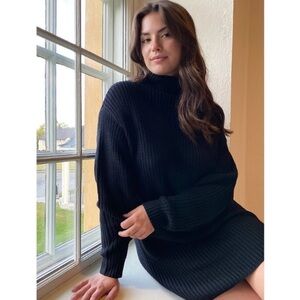 Aritzia Black Ribbed Turtleneck Sweater Dress